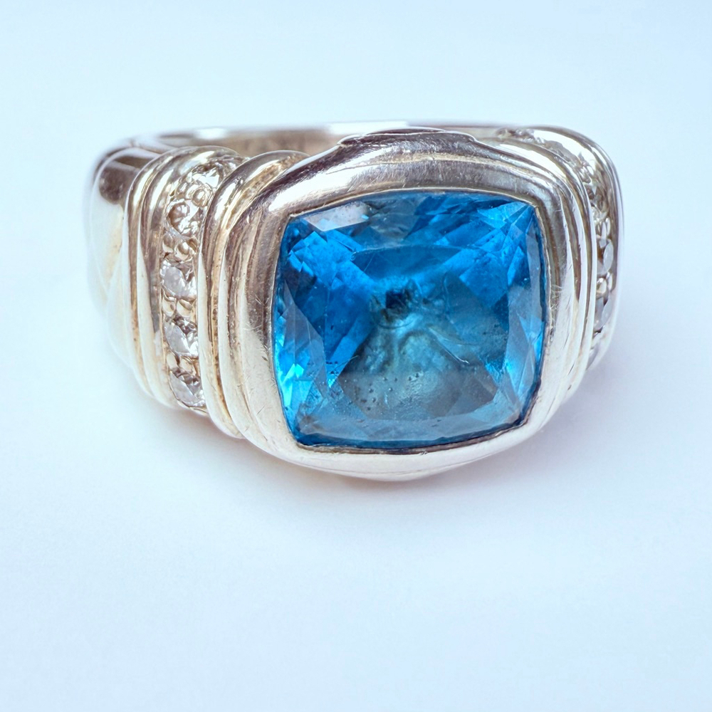 Scott Kay 4 CT London Blue Topaz Diamond Basket Weave Sterling Silver 925 Ring - Picture 3 of 15